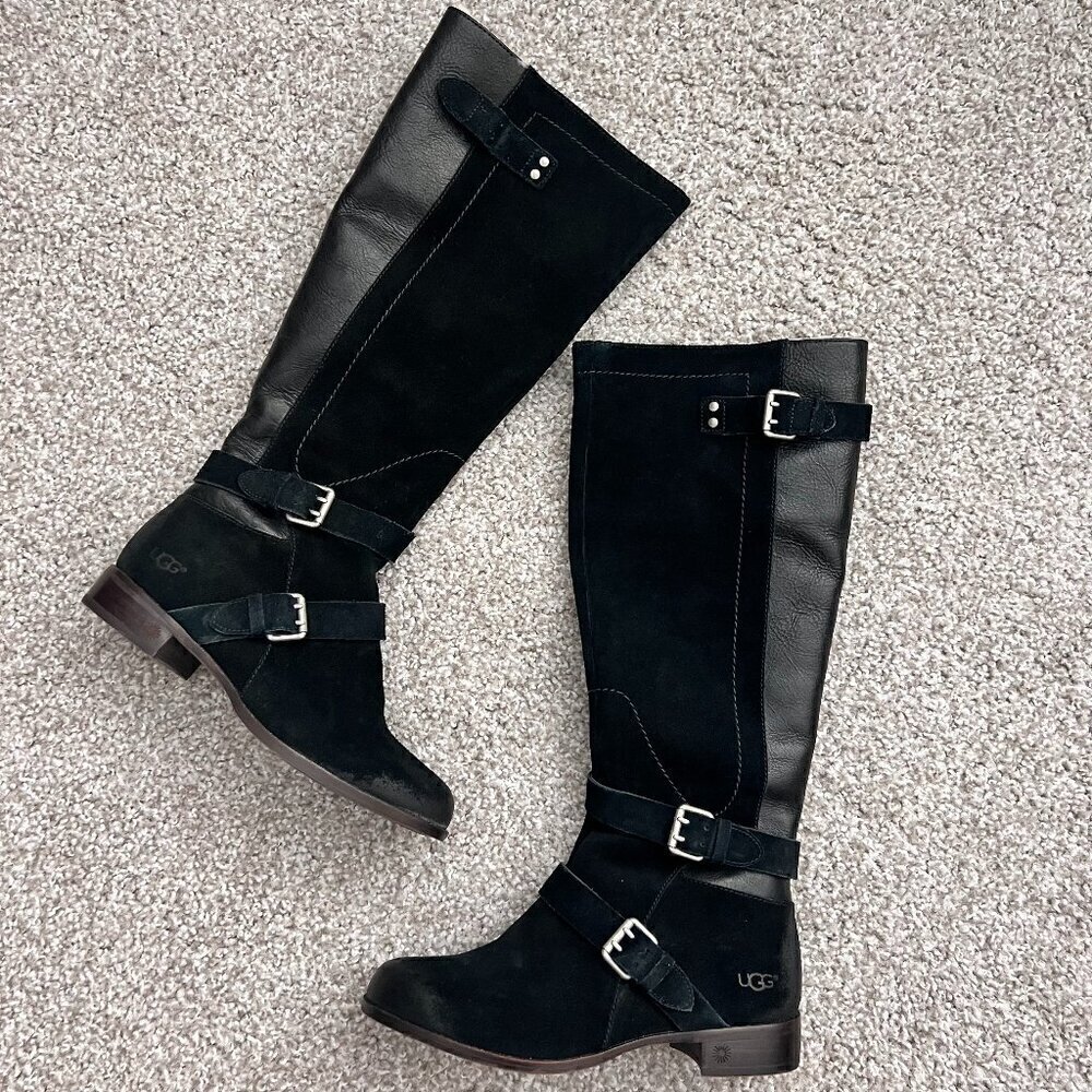 UGG Cydnee Black Leather‎ Moto Boots US 6​​​​​​​​​​​​​​